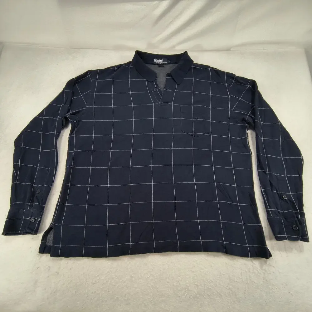 Polo by Ralph Lauren Collared Casual Long Sleeve Polo Shirt Mens Size L Navy